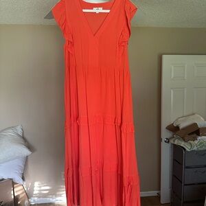 Entro Orange Flutter Sleeve V-Neck Maxi Sundress